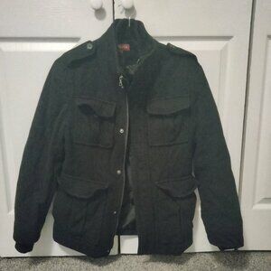 Men Jacket Coat Military Peacoat Black Small Wool